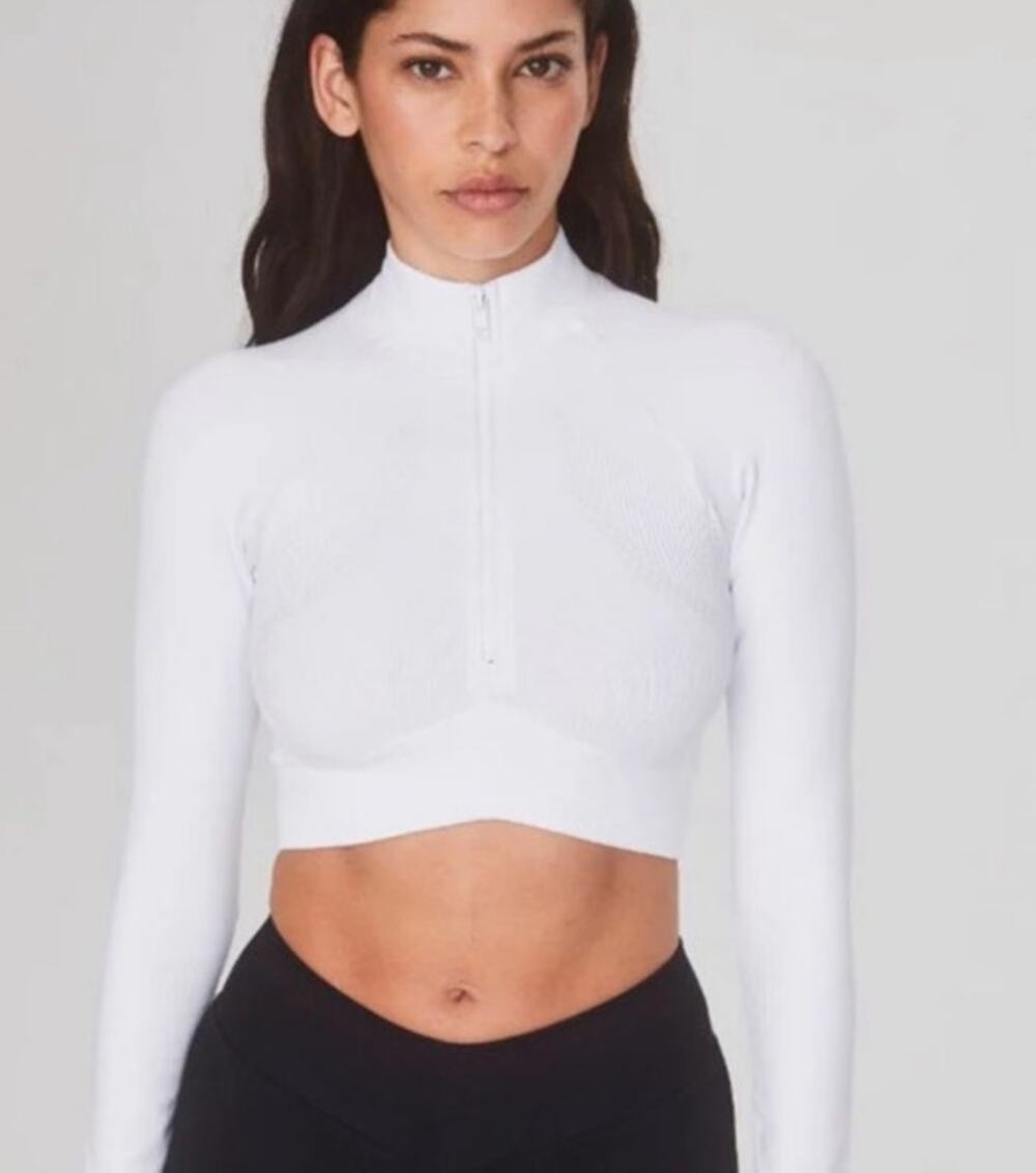 Joja Exhale Long Sleeve Cropped Luna Top in White - S